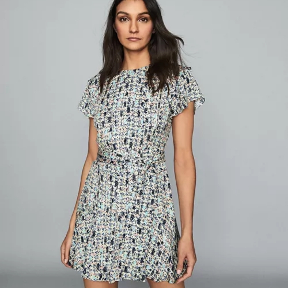 Reiss Bethan Multi Ditsy Ruffle Dress Size 2